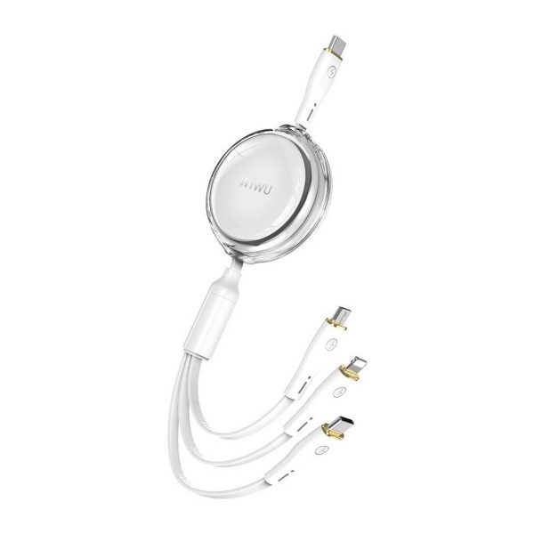 WiWU Câble de Charge 3 en 1 Vigor avec Type-C vers Type-C, Lightning et Micro - Blanc