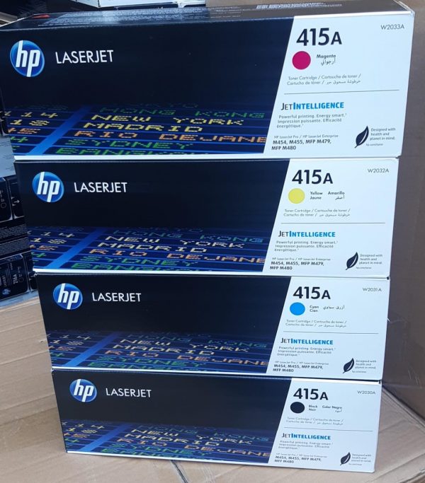 ⸻

Pack de Toners HP 415A – Noir, Cyan, Magenta, Jaune